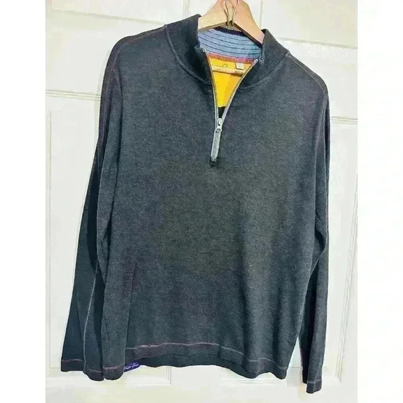 Robert Graham Men's Size Small Quarter Zip Charcoal Grey Classic Fit Top - Picture 2 of 15